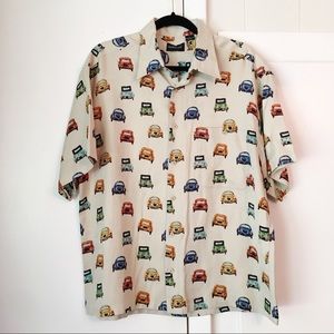 Rare vintage looking automobile 100% silk shirt L